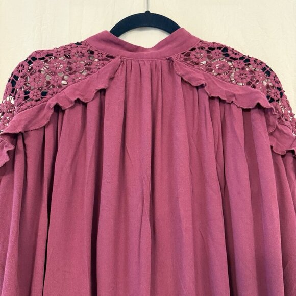 Free People Size SM Little Bit of Love Blouse Raspberry Purple Artsy Boho LSU - Picture 10 of 12